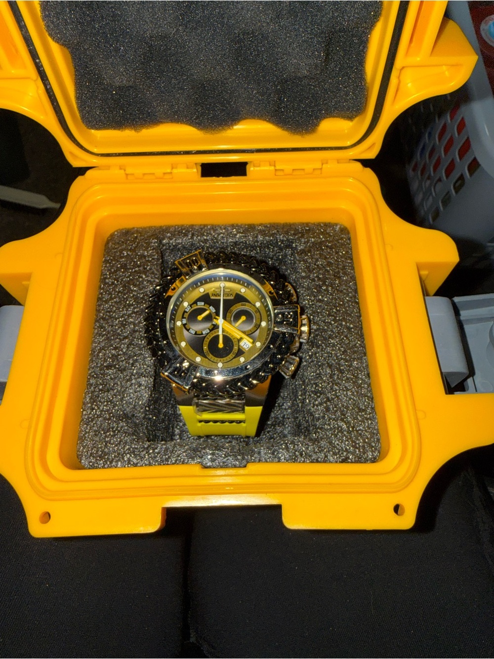 Invicta Men's Yellow and Black Chronograph Watch with Rubber Strap
